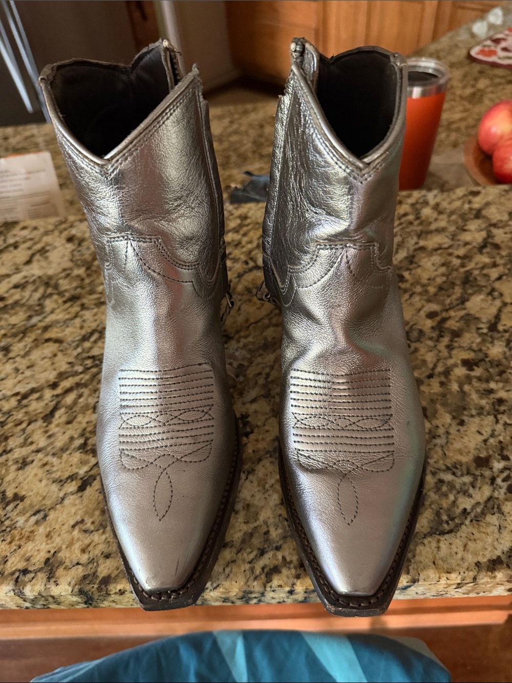 Tecovas Daisy Metallic Silver Western Ankle Boots